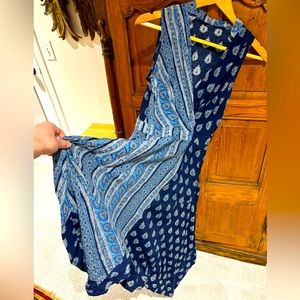 Blue Anthropologie Paisley and Block Print Midi Dress